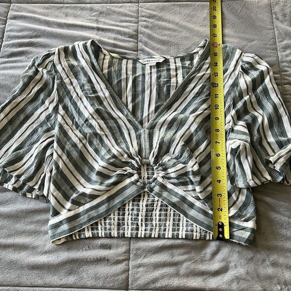 Boho Striped Crop Top Women’s Ring Front V-Neck Y2K Cottagecore Festival Blouse - Picture 8 of 12